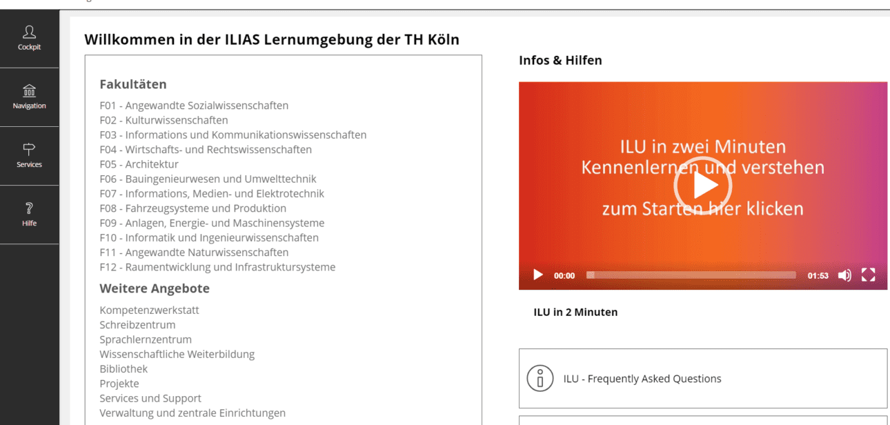 Bildschirmfoto der Startseite von ILU.