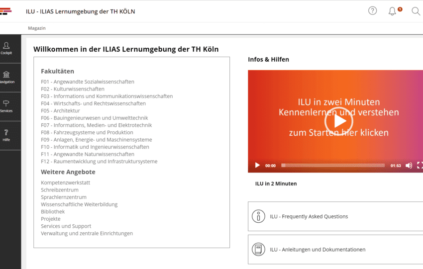 Bildschirmfoto der Startseite von ILU.