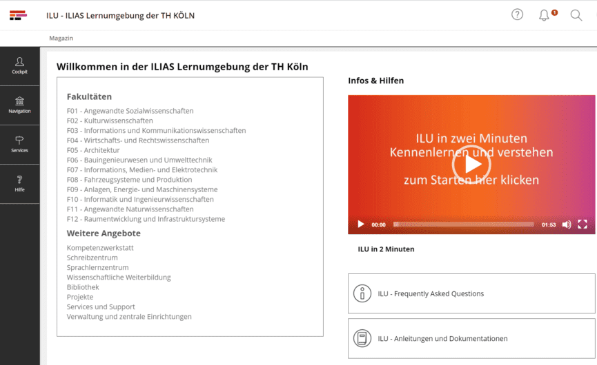 Bildschirmfoto der Startseite von ILU.