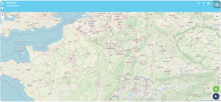 Bildschirmfoto der Vorlage Weltkarte, die einen Ausschnitt von Westeuropa zeigt.