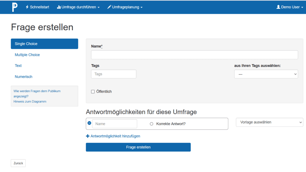 (3) Screenshot PINGO Neue Frage erstellen