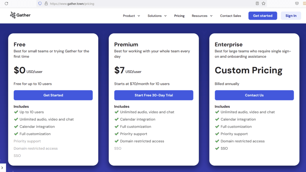 „Bildschirmfoto der drei Abo-Möglichkeiten „Free, Premium, Enterprise“.