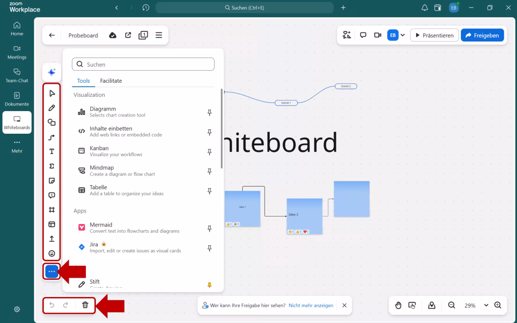 Screenshot der Menüleiste des Zoom-Whiteboards.