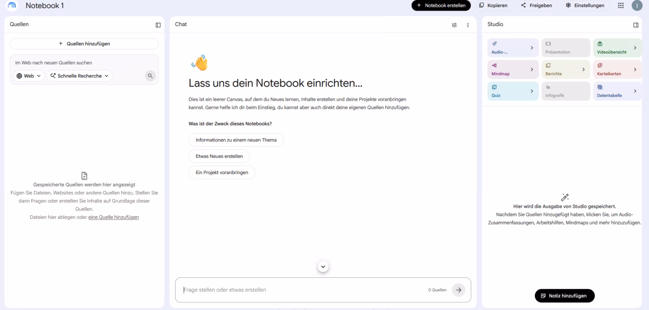Ein Screenshot der Benutzeroberfläche von Gemini Notebook.