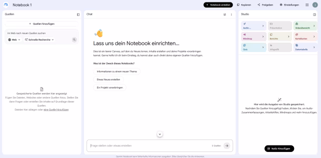 Ein Screenshot der Benutzeroberfläche von Gemini Notebook.
