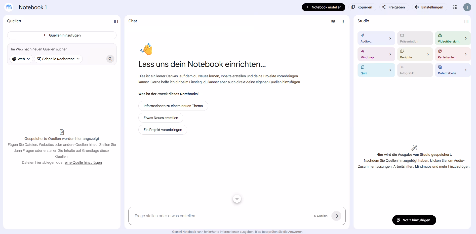 Ein Screenshot der Benutzeroberfläche von Gemini Notebook.