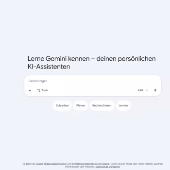 Benutzeroberfläche von Google Gemini mit dem Chatfenster in der Mitte.
